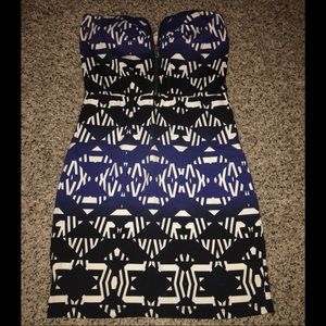Blue Black and White Aztec Printed Mini